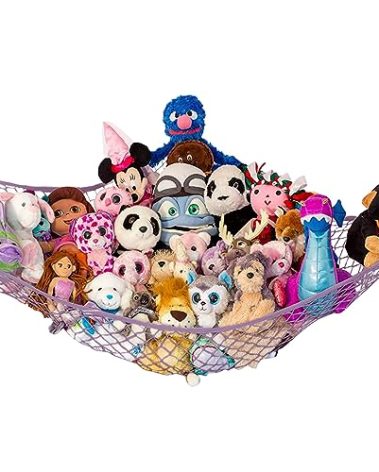Lilly's Love Stuffed Animal Hammock | Corner Hanging Organizer, Toy Storage, Stuffed Animal Storage Net | Made From Quality Fishing Net, Holds 12lbs | 67"x47"x47" (Pastel Purple)