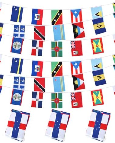 AmazingSpark 3 Pack Caribbean Party Decorations 30 ft 20 Countries Banner Flag String International Country Small Flag for Caribbean Carnival International Festival Outdoor Indoor Decorations