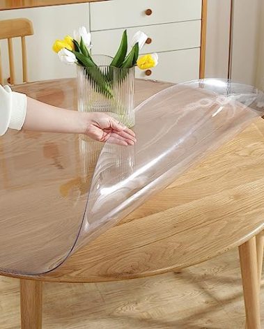 LovePads Round Clear Table Cover Protector 59 Inch, 2mm Thick Table Protector for Dining Room, Waterproof Plastic Cover PVC Vinyl Tablecloth, Circle Tabletop Protective Pad for Furnture Surface
