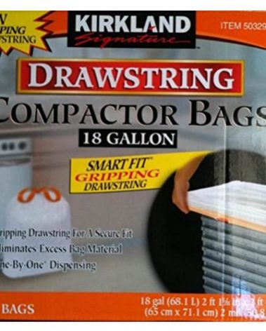 Kirkland Signature Compactor Bags, 18 Gallon, Smart Fit Gripping Drawstring, White, 1 Pack (70 Count)