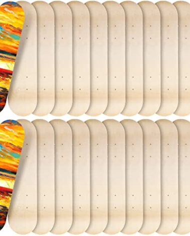 Meooeck 24 Pcs Blank Skateboard Decks Bulk 24 x 6 Inch Professional Maple Deck 7 Ply Double Tail Wooden Skate Deck Natural Plain Skateboard for Kids Art Painting Replacement Home Decoration