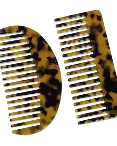 VOCOSTE 2pcs, Acetate Wide Comb, Large Wide Tooth Hair Comb, Wide Tooth Comb for Curly Wet Hair, Tortoise Shell Wide Tooth Comb, Thick Tooth Comb Brown Black 4.61"x1.97"
