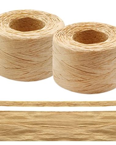 Anvin 2 Rolls Natural Raffia Paper Ribbon Matte Twine Raffia Ribbon Paper Decorative String for Festival Gift Wrapping, Crafts and DIY 1/4" Wide by 330 Feet Each Roll (Natural Color)