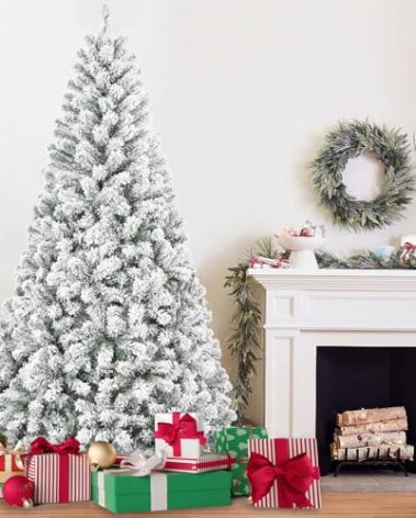 Liguanow 4FT Flocked Artificial Christmas Tree, Full Unlit White Christmas Tree with Premium PVC Branches, Realistic Snowy Look, Sturdy Metal Stand, Indoor Fake Snow Xmas Tree for Home Office Shops