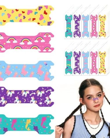 Stranthother 60PCS Kids Nasal Strips Kids Nose Strips Breathing Strips 2.16 * 0.66'' Breathing Strip Children Nasal Strip to Stop Snoring