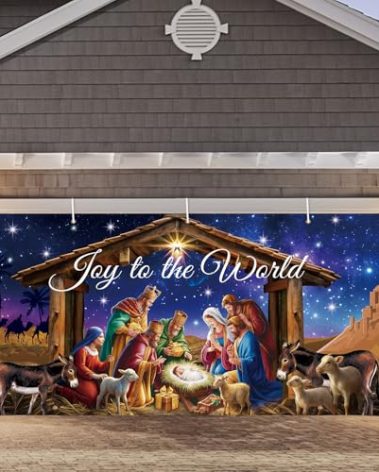Nativity Garage Door Cover Decorations, 7X16ft Stable Manger Scene Backdrop Banner, Christmas Garage Door Covers Hanging Garage Decorations Xmas Religious Decor for Holiday Jesus Party
