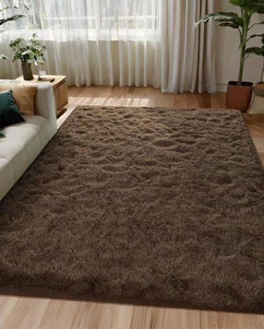 FALARK Light Brown Rugs for Living Room Bedroom, 4x6 Feet Fluffy Fuzzy Furry Area Rug, Plush Soft Shaggy Bedside Indoor Floor Carpet for Kids Girls Boys Baby Teen Dorm Nursery Home Decor