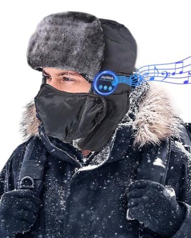 Joythink Trapper Hat with Bluetooth Headphones Warm Trooper Hat Russian Trooper Aviator Skiing Cap Winter Windproof with Mask Earflaps Men Black