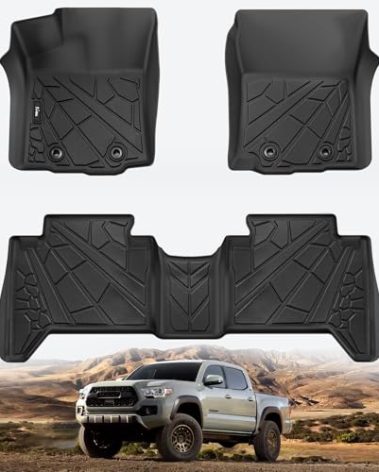 KARPAL Floor Mats Fit for Toyota Tacoma 2016-2023 Double Cab (Only Fit Automatic), Custom Fit All Weather TPE Floor Liners, 1st & 2nd Row Mat, Tacoma Accessories