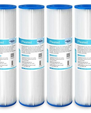 Membrane Solutions 50 Micron Pleated Polyester Sediment Water Filter 10"x2.5" Replacement Cartridge Universal Whole House Pre-Filter Compatible with W50PE, WFPFC3002, SPC-25-1050, FM-50-975 - 4 Pack