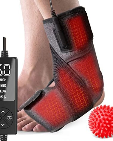 sticro Ankle Heating Pad for Achilles Tendonitis and Plantar Fasciitis Relief, Heated Ankle Brace Foot Heating Pad Wrap with Massage Ball for Sprained Ankle, Arthritis Foot Heel Pain Relief (Gray)
