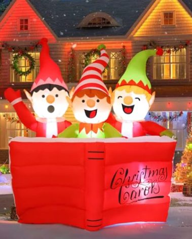 COMIN 5 FT Christmas Inflatables Elf Outdoor Decorations Blow Up Yard High Scripture Reading Book with Built-in LEDs for Indoor Party Garden Lawn Decor
