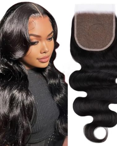Lashey 5x5 SKINLIKE Real HD Lace Closure Body Wave, 0.10mm Ultra-Thin Human Hair Closure Pre Bleached Knots Pre Plucked Invisible Hairline 18 Inch Natural Black