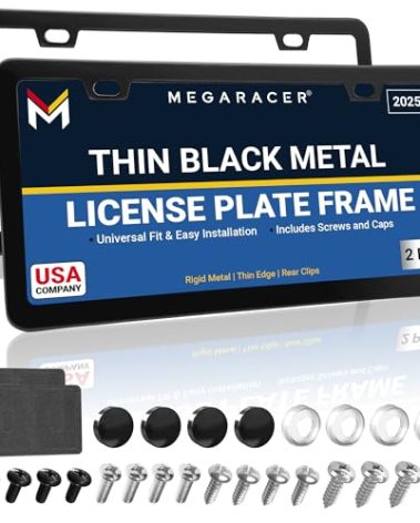 Premium Thin Matte Black License Plate Frames - 2 Pack, Rust-Free Stainless Steel, Rattle-Free, Street Legal with Screw Caps, Thin Metal Front & Rear Car Tag Holders - Fits BMW, Audi, Lexus & More