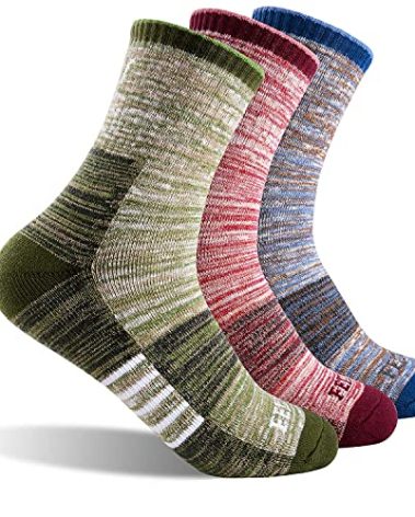 FEIDEER Women's Hiking Walking Socks, 3-pack Outdoor Recreation Wicking Cushion Crew Socks (3WS20403-L)