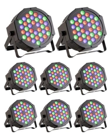 JAJALUYA LED Par Lights 36 LED Stage Lights 7 Modes RGB DJ Lights with Sound Activated Remote and DMX Control DJ Uplighting for Birthday Party Events Wedding Christmas Stage Lighting (8 Packs)