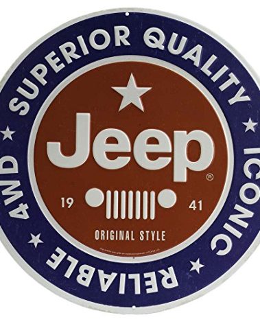 Jeep Round Embossed Metal Sign - Vintage Jeep Sign for Garage or Man Cave