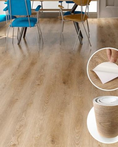 Lareko 6 Sq.Ft,Wood Peel and Stick Floor Tiles,4 Pack Brown Vinyl Flooring (No Adhesive Residue) 36"×6" Waterproof and Non-Slip Laminate Flooring for Renters Bathroom, Living Room(Honey)