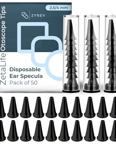 Zyrev ZetaLife Otoscope Cover Plastic Otoscope Specula Tips, Disposable Ear Specula Pack of 50 2.5/4 mm Disposable Covers