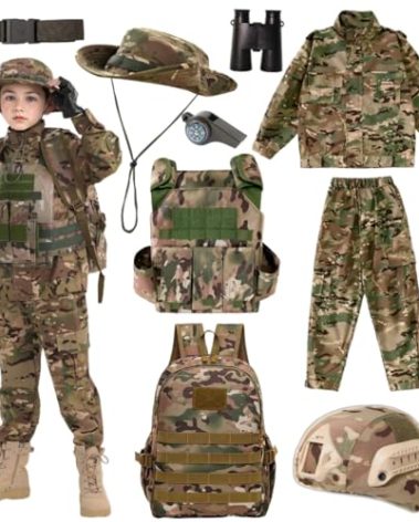 Klocerg Children's Army Special Forces Clothing Children's Camouflage Single Soldier Clothing Helmet Backpack Soldier Boy (12-13/150)