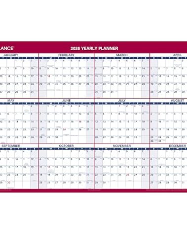 AT-A-GLANCE 2026 Erasable Calendar, Dry Erase Wall Planner, 48" x 32", Extra Large, Vertical-Horizontal, Reversible (PM3262826)