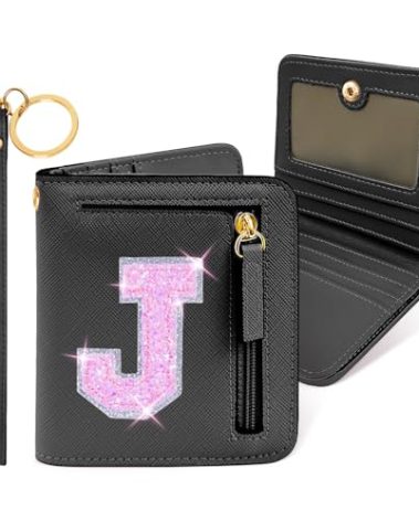 COSHAYSOO 9 10 11 12 Year Old Girl Birthday Gift Idea Trendy Black Wallet Preppy Stuff Girly Things Small Cute Item Initial Christmas Gifts for Daughter Niece from Mom Dad Aunt Uncle Black Letter J