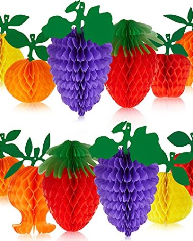 Outus 12 Pcs Fruit Party Decorations Honeycomb Hanging Tissue Paper Ball Strawberry Apple Table Centerpieces for Dancing Fruit 1st Birthday Decorations Twotti Hawaiian Tropical Themed Party Supplies