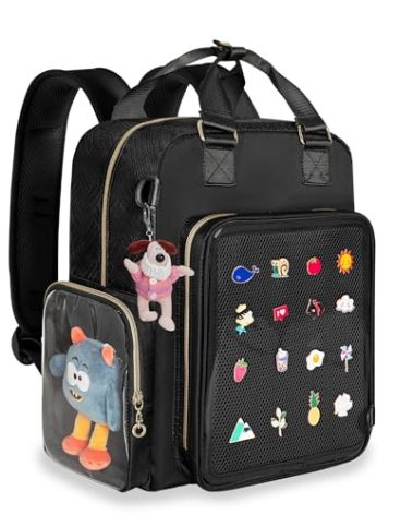 Prokva Ita Backpack Pin Display Bag with Inserts for Pins, Cute Ita Bag for Anime Cosplay and Concert, Black (Patent Design)
