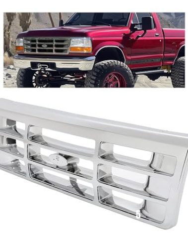 HECASA Front Grille Grill Compatible with 1992-1997 Ford Bronco F-150 F-250 HD F-350 Bumper Grille Replacement for FO1200173 F4TZ8200A Grill Assembly Chrome Silvery