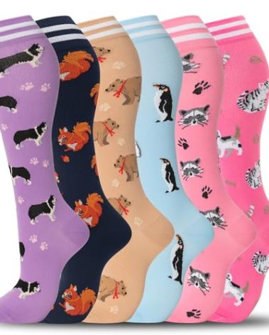 fenglaoda Compression Socks Women Men 6 Pairs, Knee High Best Support Circulation Socks for Running, Travel, Flight, Nurse