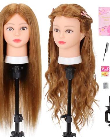 Mannequin Head with Human Hair 80% Real Hair 26-28'' Cosmetology Mannequin Head for Hairdresser Styling Practice on Braiding Manikin Doll Head with Free Clamp Stand and Tools (Blond)