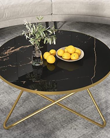 HLR Round Coffee Table with Black Faux Marble Top
