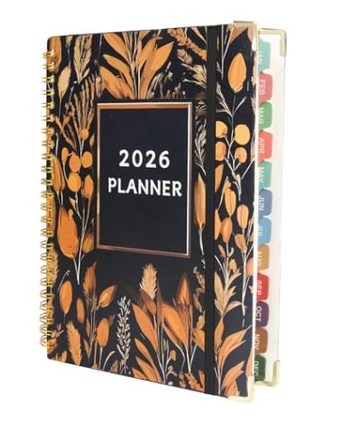 2026 Planner, A5 (6.3"x 8.5") Planner 2026 Jan-Dec, Monthly/Weekly/Daily Tabs with Contacts & Holidays, Hard Cover, Organizer for School and Business Supplies (Wheatear)
