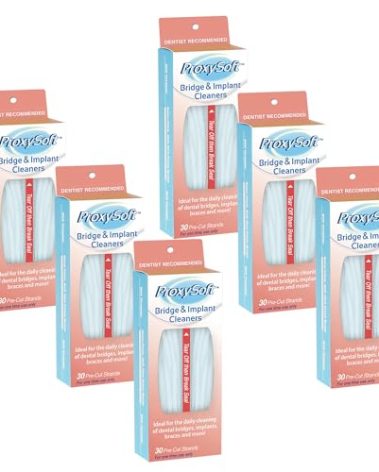 Proxysoft Dental Floss for Bridges and Implants 6 Packs - Floss Threaders for Bridges, Dental Implants, Braces with Extra-Thick Proxy Brush for Optimal Oral Hygiene -Teeth Bridge and Implant Cleaners