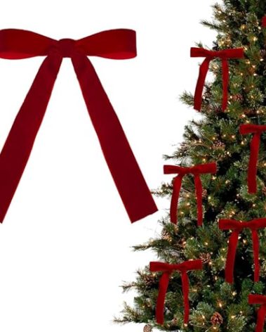 12PCS Red Velvet Bows for Christmas Tree, Bows for Christmas Tree, Garland Red Velvet Bow Ornaments for Christmastree with Gold Twist Ties(A)