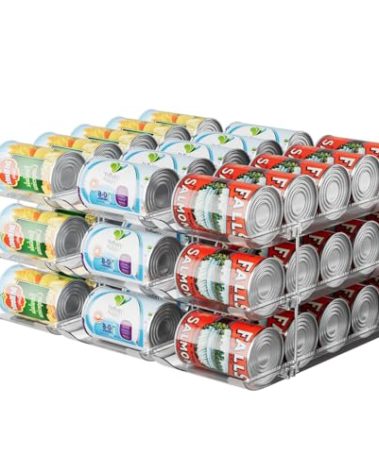 VEGEVIGI Can Storage Organizer for Pantry, Can Holders For Pantry, Canned Goods Food Dispenser, Clear Plastic Soup Can Shelf Rack, 3 Ties