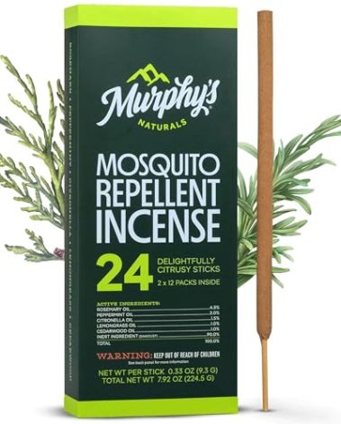 Murphy’s Naturals Mosquito Repellent Incense Sticks, 24 Count, Insect Repellent with Citronella for Outdoor Yard, 2.5+ Hours per Stick