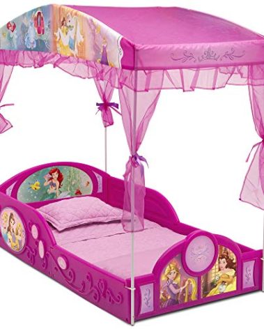 Delta Children - Disney Princess Plastic Sleep and Play Toddler Bed with Canopy, Pink