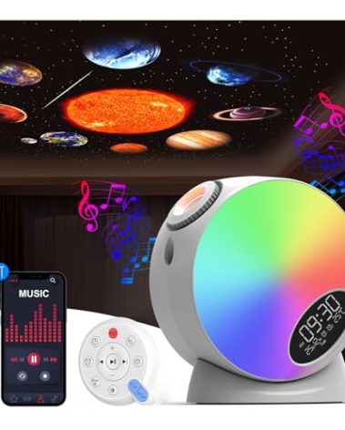 13 in 1 Planetarium Projector for Bedroom with White Noises, Alarm Clock, Bluetooth Speaker, Timer and RC, Meteor & RGB Lighting, Galaxy Star Projector Night Light for Teens Kids, Adults