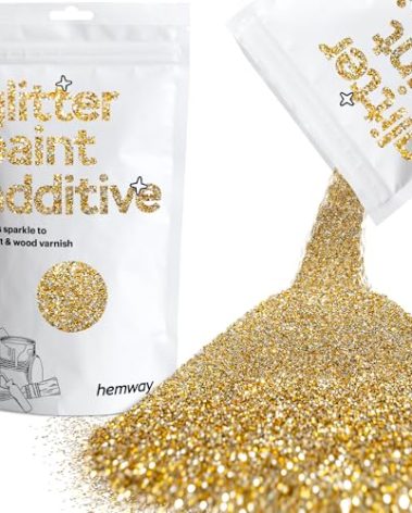 Hemway Glitter Paint Additive Glitter Crystals for Acrylic Paint, Interior & Exterior Walls, Wood, Varnish, Furniture, Matte, Gloss, Satin, Silk - 100g / 3.5oz - Gold Silver