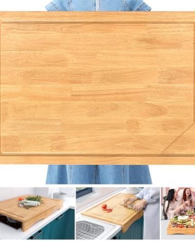 32x23.5in Extra Large Solid Wood Cutting Board and Stovetop Cover – 2-in-1 Over The Sink Cutting Board & Gas Stove Cover with Detachable Legs and Juice Groove – Ideal for Kitchen (Model 1)