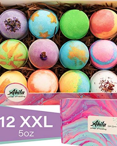 Ahila power of healing 12 XXL Bubbly Organic Bath Bombs Gift Set for Women Men and Kids Designed in Canada Long Lasting Floaters Relaxing Aromatherapy Rich in Pure Essential Oils Healing Properties