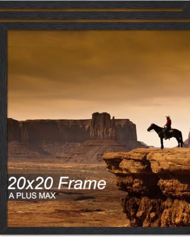 A PLUS MAX Square 20x20 Frame Set of 3, Black Engineered Wood Picture Frame for 20 x 20 Picture Poster Photo, Light Weight 20by20 Frame with Wood-grain for Wall - 3 Pack/Black/20 x20