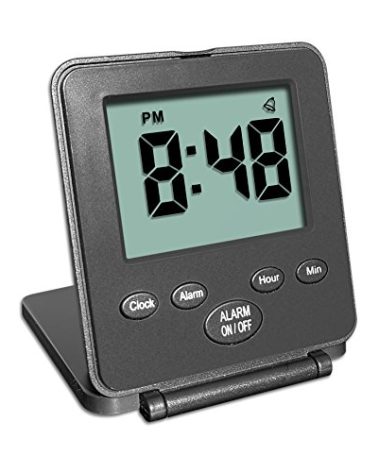 Digital Travel Alarm Clock - No Bells, No Whistles, Simple Basic Operation, Loud Alarm, Snooze, Small and Light, ON/Off Switch, 2 AAA Battery Powered, Black