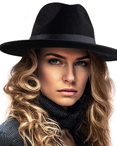 LADYBRO Fedora Hats for Women Wide Brim Hat, Incld 3 Decor Belts, Wool Felt, 58cm Adjustable Women's Fedora