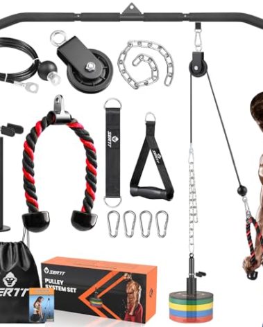 SERTT Cable Pulley System Gym, Power Rack Pulley Attachment with 2-in-1 LAT Pull Down Bar and Upgraded Loading Pin,Used for Triceps Pulldown, Biceps, Back, Shoulder