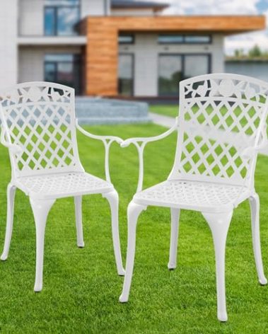 Withniture Sturdy Patio Chairs Cast Aluminum Outdoor Dining Chairs with Armrest, Outdoor Bistro Seating Chair for Garden, Backyard - 2 Pack, White