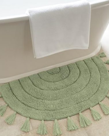 Beautiful Boho Rug with Tassels for Your Bathroom - Soft Half Circle 100% Cotton Mat Fits Perfectly Into Your Home - A Cute, Non-Slip and Absorbent Crochet Rug Ideal to Enhance Any Bath/Bedroom Decor