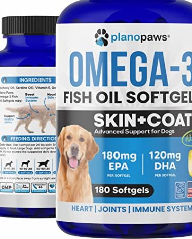 Omega 3 Fish Oil for Dogs Capsules - Salmon Oil for Dogs - Dog Fish Oil Supplement May Help Shedding, Allergy, Itching - Support Dry Skin, Joints - Dog Skin and Coat Supplement - 180 Fish Oil Pills