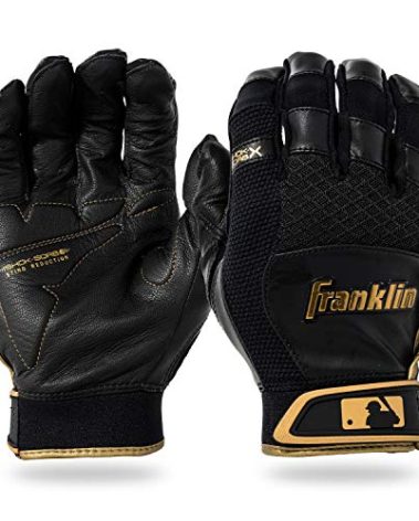 Franklin Sports Youth MLB Shok-Sorb X Batting Gloves, Youth Large, Pair, Black/Gold
